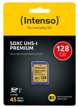 Intenso Premium SDXC-Speicherkarte 128 GB - UHS-I Class 10/U1 für Full-HD-Videos & Serienaufnahmen - 45MB/s Lesen - Kompatibel mit SDXC-Geräten