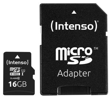 Intenso microSDHC-Speicherkarte Premium 16 GB - UHS-I Class 10/U1 für Smartphone & Kamera - 45MB/s Lesen - Inkl. SD-Adapter - Deutsch