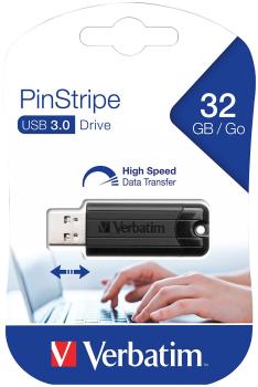 Verbatim PinStripe USB-Stick 32 GB - schnelle Datenübertragung USB 3.0 SuperSpeed - kompakt, geschützt - kompatibel USB 2.0 - Schwarz