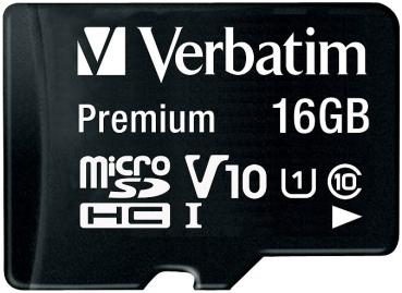 Preview: Verbatim Premium microSDHC-Speicherkarte 16 GB - Ideal für Smartphones & Tablets - 80 MB/s, Class 10, U1, inkl. SD-Adapter - Schnelle Datenübertragung