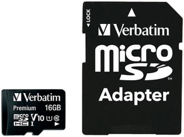 Verbatim Premium microSDHC-Speicherkarte 16 GB - Ideal für Smartphones & Tablets - 80 MB/s, Class 10, U1, inkl. SD-Adapter - Schnelle Datenübertragung