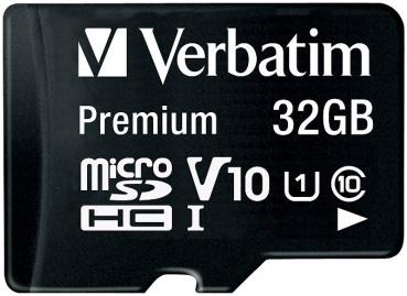 Verbatim Premium microSDHC-Speicherkarte 32 GB - Schnell 90 MB/s Lesen Class 10 U1 - Für Smartphones Tablets Kameras Dashcams - Inkl. SD-Adapter - Sicher