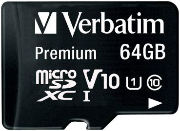 Preview: Verbatim Premium microSDXC-Speicherkarte 64 GB - High-Speed 90 MB/s für Smartphones & Tablets - Class 10 U1 inkl. SD-Adapter - Robust & Zuverlässig
