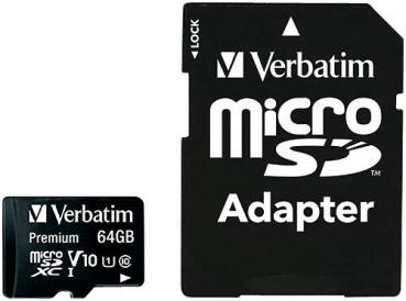 Verbatim Premium microSDXC-Speicherkarte 64 GB - High-Speed 90 MB/s für Smartphones & Tablets - Class 10 U1 inkl. SD-Adapter - Robust & Zuverlässig