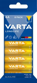 Varta Longlife Alkaline-Batterie - Typ AA / Mignon / LR6 - 1,5 Volt, 8er-Set - Langanhaltende Energie Made in Germany für Geräte mit geringem Verbrauch - Bis zu 10 Jahre lagerfähig