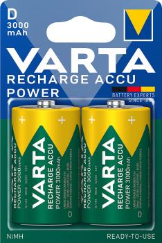 Varta Recharge Accu Power NiMH-Akku Mono/D/HR20 - 2er-Set sofort einsatzbereit & vorgeladen - 1.2V 3.000 mAh - geringe Selbstentladung