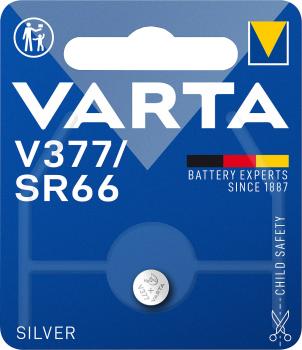 Varta SilverOxide-Knopfzelle Typ 377 - SR66 Batterie für Uhren, Taschenrechner & med. Geräte - 1.55 Volt, 21 mAh, hitzebeständig