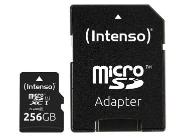Intenso microSDXC-Speicherkarte UHS-I Premium 256 GB - Für Smartphone, Tablet, Kamera - bis 45 MB/s Lesen - Class 10/U1 mit SD-Adapter