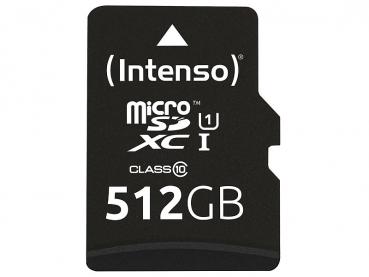 Intenso microSDXC-Speicherkarte UHS-I Premium 512 GB - Für Smartphone, Tablet, Digitalkamera - 45 MB/s Lesen, Class 10/U1 mit SD-Adapter
