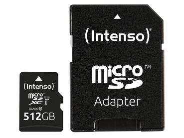 Preview: Intenso microSDXC-Speicherkarte UHS-I Premium 512 GB - Für Smartphone, Tablet, Digitalkamera - 45 MB/s Lesen, Class 10/U1 mit SD-Adapter