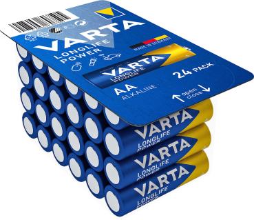 VARTA Longlife Power Alkaline Batterien AA Mignon - 24er-Pack LR6, 1,5 Volt - Zuverlässige Energie für Fernbedienungen, Spielzeug & Radios