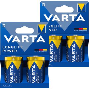 Varta Longlife Power Alkaline-Batterie D LR20 1,5V 4er-Set - Ideal für stromhungrige Geräte wie Radios Taschenlampen Spielzeug - Made in Germany