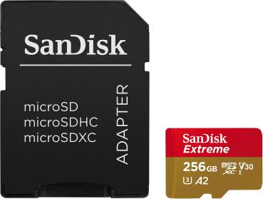 SanDisk Extreme microSDXC (SDSQXAV-256G-GN6MA) 256 GB - Ideal für 4K-UHD-Videos & Apps - 190 MB/s Lesen - U3 V30 A2-Standard - Robust