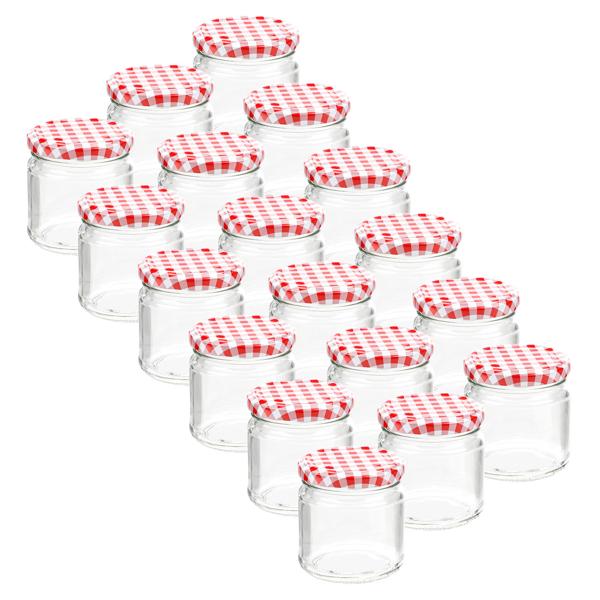 18er-Set Einmachgläser mit Schraubdeckel - Sturzgläser 315ml Karo-Muster - Luftdicht, BPA-frei, zum Einwecken & Konservieren - Glas