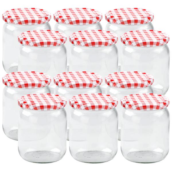 12er Set Einmachgläser - 540ml mit Schraubdeckel (Karo-Muster) - Praktische Sturzgläser ideal zum Einkochen von Marmelade & als Vorratsglas