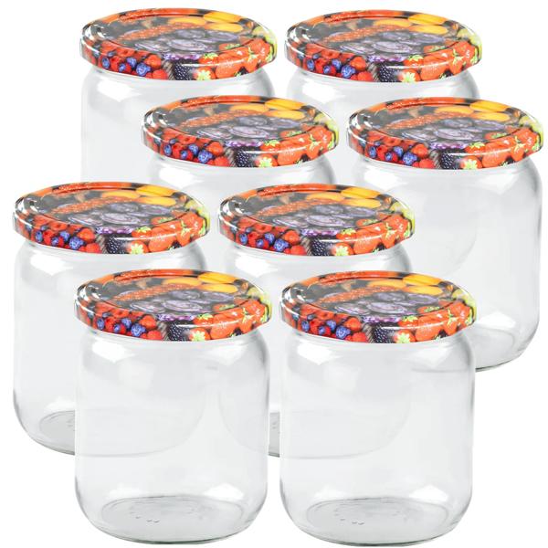 8er Set Einmachgläser - 540ml mit Schraubdeckel (Früchte-Muster) - Praktische Sturzgläser ideal zum Einkochen von Marmelade & als Vorratsglas