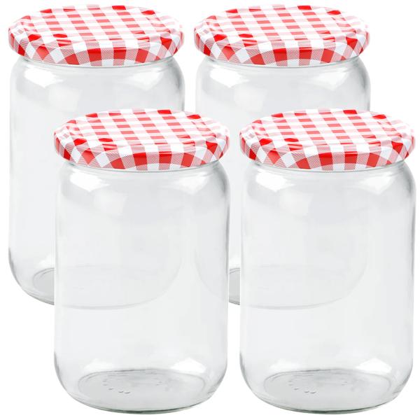 4er Set Einmachgläser - 720ml mit Schraubdeckel (Karo-Muster) - Praktische Sturzgläser ideal zum Einkochen von Marmelade & als Vorratsglas