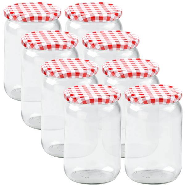 8er Set Einmachgläser - 720ml mit Schraubdeckel (Karo-Muster) - Praktische Sturzgläser ideal zum Einkochen von Marmelade & als Vorratsglas