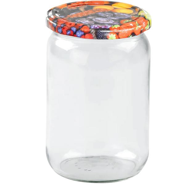 8er Set Einmachgläser - 720ml mit Schraubdeckel (Früchte-Muster) - Praktische Sturzgläser ideal zum Einkochen von Marmelade & als Vorratsglas