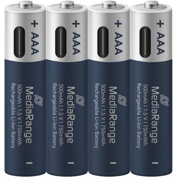 USB-C Li-Ion AAA Akkus: 1,5V, 500mAh, 4er-Pack wiederaufladbar & hohe Kapazität, Schnelles Laden, lange Laufzeit für Haushalt & Technik