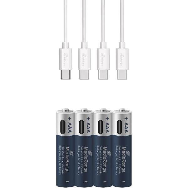 USB-C Li-Ion AAA Akkus: 1,5V, 500mAh, 4er-Pack wiederaufladbar & hohe Kapazität, Schnelles Laden, lange Laufzeit für Haushalt & Technik