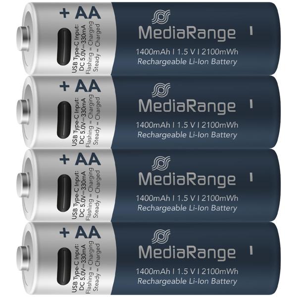 USB-C Li-Ion AA Akkus: 1,5V, 1400mAh, 4er-Pack wiederaufladbar & hohe Kapazität, Schnelles Laden, lange Laufzeit für Haushalt & Technik