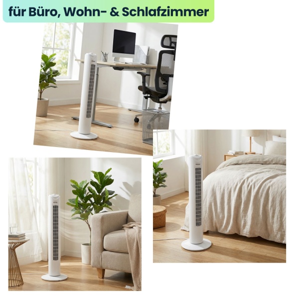 Effektiver Turmventilator: 3 Geschwindigkeiten & 90 Grad Oszillation – Platzsparender Standventilator mit Schwenkmodus für Büro, Wohn- & Schlafzimmer