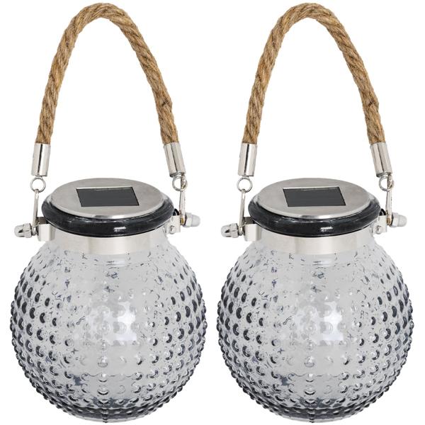 2er-Set Stimmungsvolle Glaskugel LED Solarleuchte mit Jute-Kordel:  Für Garten, Balkon & Terrasse, dekorativ & warmes Licht
