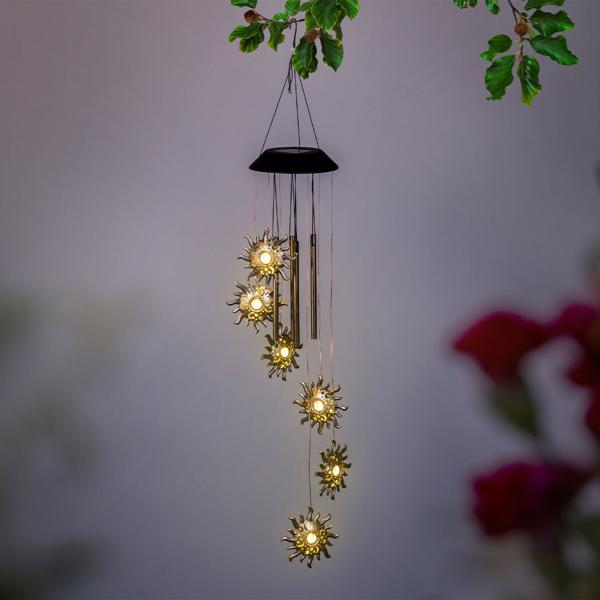 Solar Windspiel Sonne mit LED-Beleuchtung & Klang: Für entspannende Atmosphäre auf Garten, Balkon und Terrasse