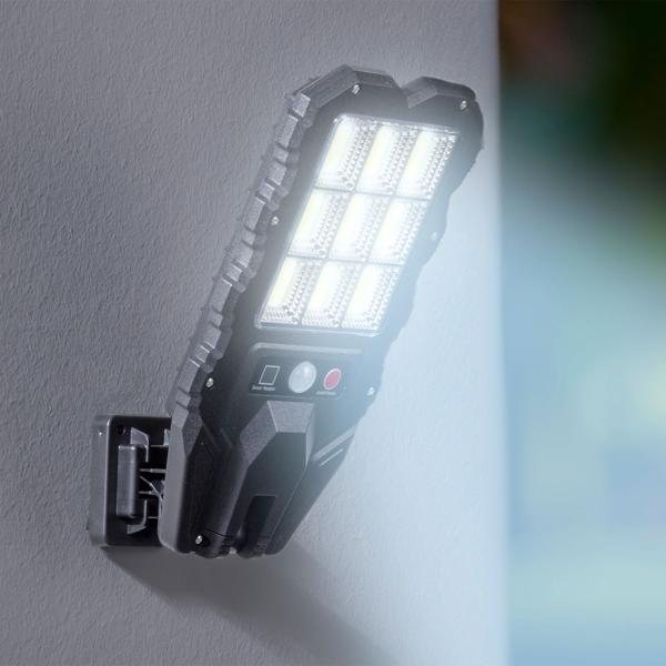 Solar-Aussen-Wandstrahler mit Bewegungsmelder & Fernbedienung, 108 SMD LEDs, IP65, superhelle, wetterfeste Aussenbeleuchtung für Einfahrt, Hof & Garten