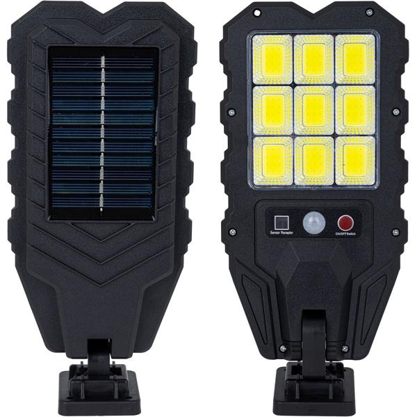 Solar-Aussen-Wandstrahler mit Bewegungsmelder & Fernbedienung, 108 SMD LEDs, IP65, superhelle, wetterfeste Aussenbeleuchtung für Einfahrt, Hof & Garten