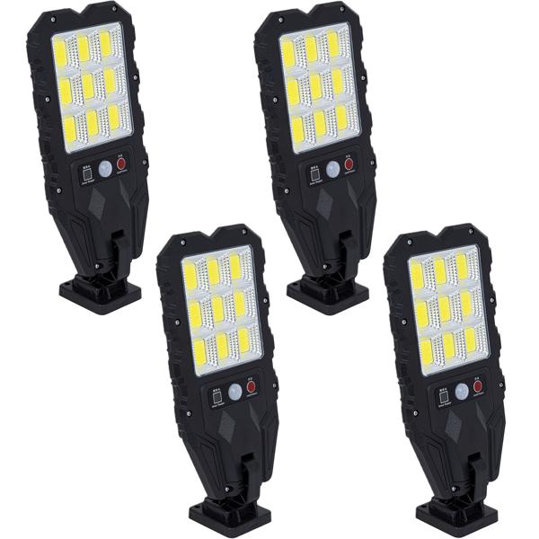 4er-Set Solar-Aussen-Wandstrahler mit Bewegungsmelder & Fernbedienung, 108 SMD LEDs, IP65, superhelle, wetterfeste Aussenbeleuchtung für Einfahrt, Hof & Garten