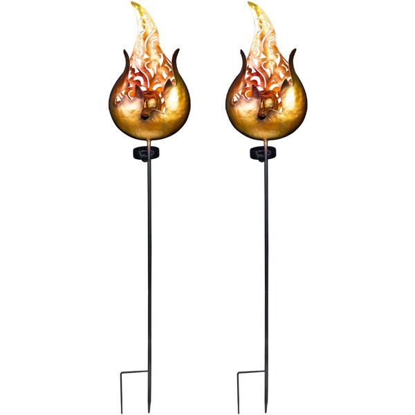 2er-Set Solar-Feuer-Gartenstecker, 92cm: Gartendeko Fackel - Stimmungsvolle Beleuchtung - Zauberhaftes Licht für Garten & Beet