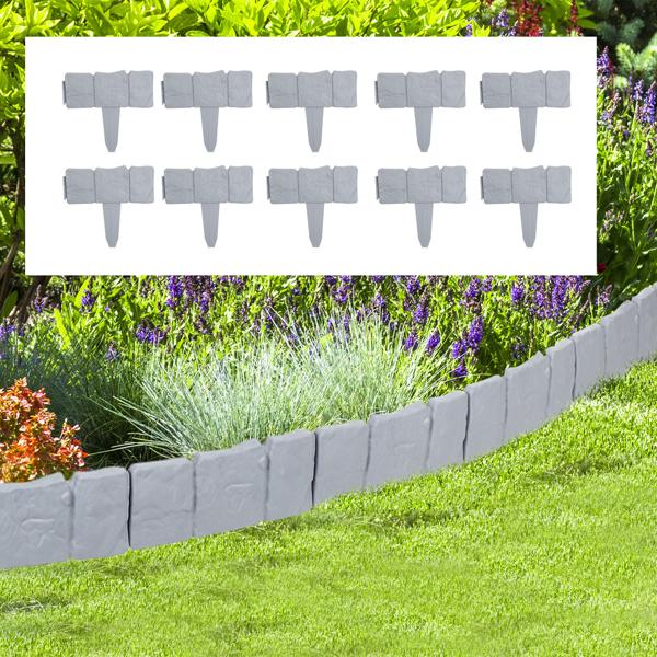 Beetumrandung in Steinoptik grau, 20er-Set: für klare Beetkanten & gepflegten Garten, wetterfest, flexibel & langlebig, einfache Montage