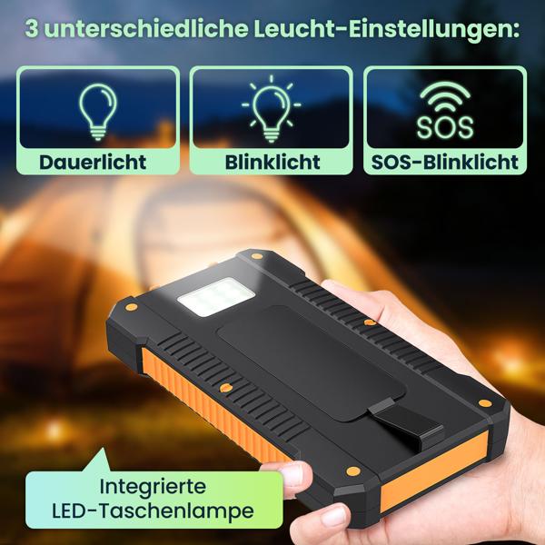 Solar-Powerbank 8.000 mAh IP65: Robust, 2x USB-A, LED-Licht – Eine Outdoor-Ladestation für Smartphone & Tablet auf jeder Tour
