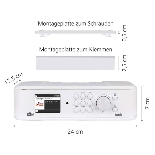 Modernes Unterbau-Küchenradio DAB+/FM, weiss, Bluetooth 5.1, EWF-Notfallwarnsystem und TFT-LCD-Farbdisplay, kompakt, sicher & vielseitig