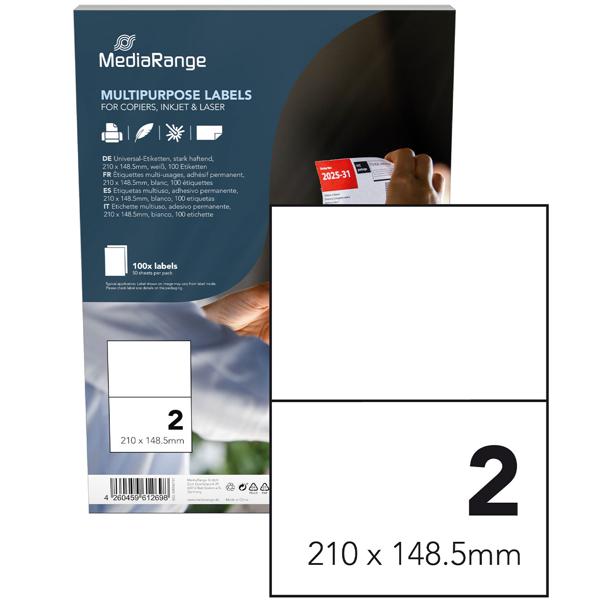 Universal-Klebeetiketten - stark haftend, wischfest für Organisation & Kennzeichnung - 50 Blatt/100 Etiketten, 210x148.5mm, weiss - Für Laser-/Tintenstrahldrucker