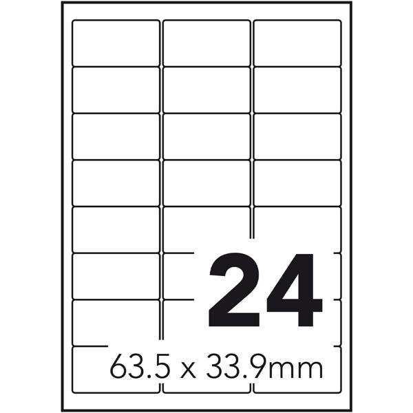 Universal-Klebe-Etiketten - stark haftend, schnelltrocknend & wischfest für Büro, Haushalt, Industrie - 63.5x33.9mm, 50 Blatt / 1200 Etiketten, weiss