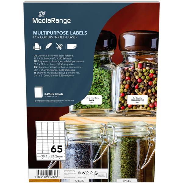 Universal-Klebe-Etiketten - stark haftend, selbstbedruckbar & wischfest - 38.1 x 21.2 mm, 3250 weisse Etiketten - für alle Drucker