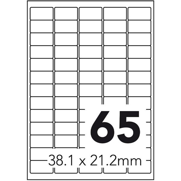 Universal-Klebe-Etiketten - stark haftend, selbstbedruckbar & wischfest - 38.1 x 21.2 mm, 3250 weisse Etiketten - für alle Drucker