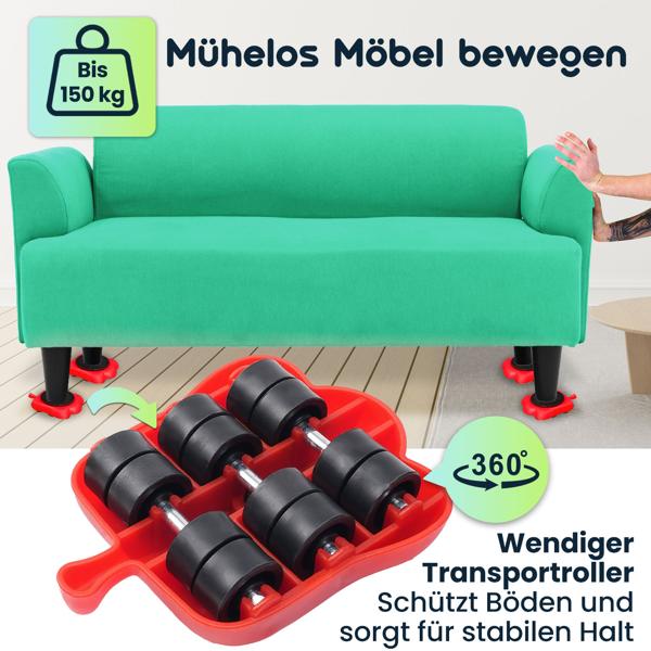 Robuster Möbel Transport Heber und Rollen Set für Umzug, Heimwerken oder Renovierung - Schwerlast-Transportrollen für schwere Möbel