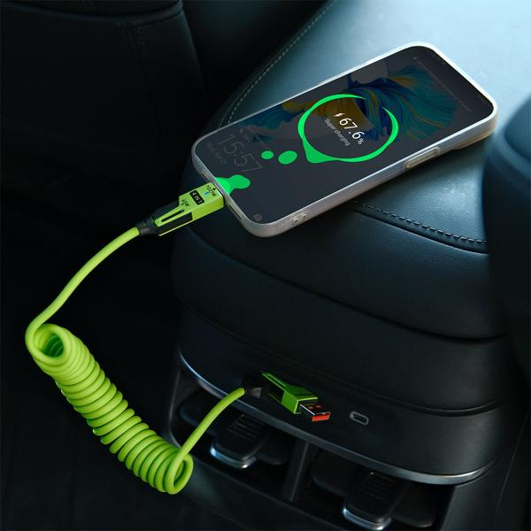 4er-Set 4in1 Spiralladekabel 65W, USB-C auf USB-C mit Adaptern für USB-A & Lightning - Multi Ladekabel für alle Smartphones und Laptops