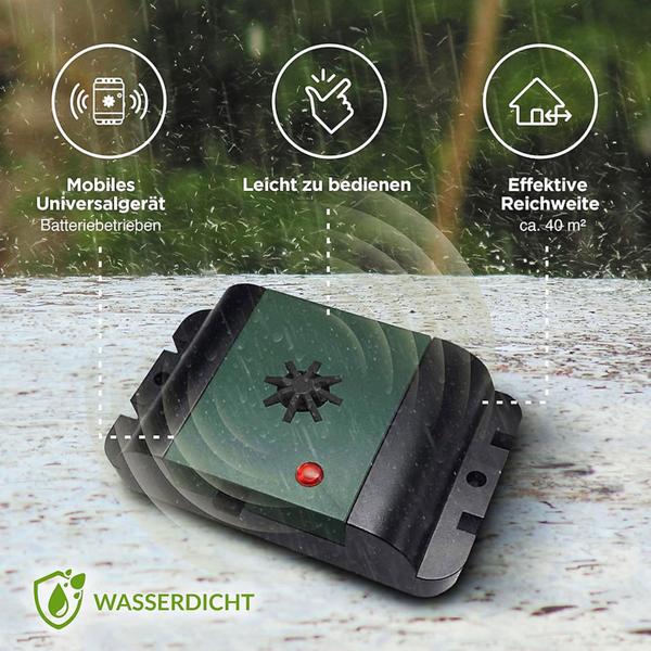 Mobiler Ultraschall Tauben- und Vogelvertreiber, 40m² - Effektive Abwehr, kabellos & wetterfest, für Garten, Balkon & Terrasse, tierfreundlich & sicher