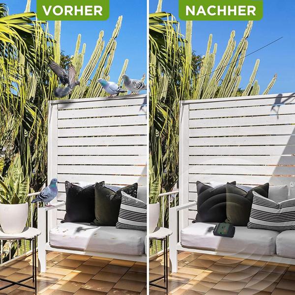 Mobiler Ultraschall Tauben- und Vogelvertreiber, 40m² - Effektive Abwehr, kabellos & wetterfest, für Garten, Balkon & Terrasse, tierfreundlich & sicher