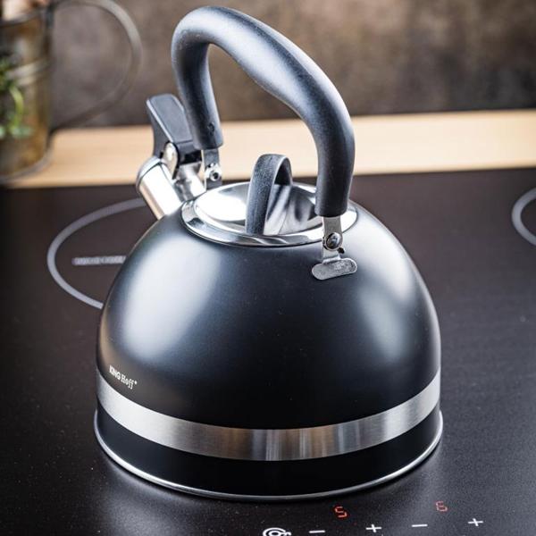 Klassischer Wasserkessel (1,8L, matt-schwarz) - Edelstahl, rostfrei & kratzfest - für alle Herdarten - Elegant + hochwertig