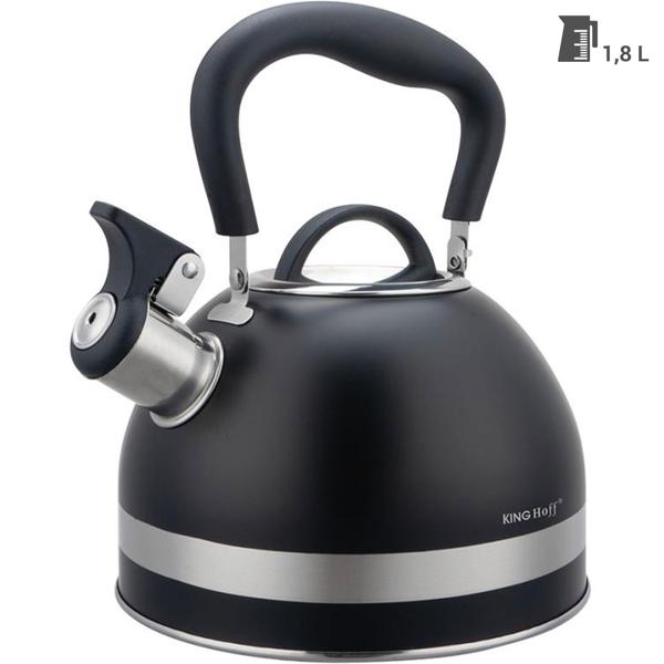 Klassischer Wasserkessel (1,8L, matt-schwarz) - Edelstahl, rostfrei & kratzfest - für alle Herdarten - Elegant + hochwertig