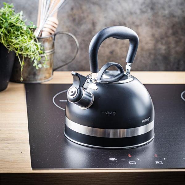 Klassischer Wasserkessel (1,8L, matt-schwarz) - Edelstahl, rostfrei & kratzfest - für alle Herdarten - Elegant + hochwertig