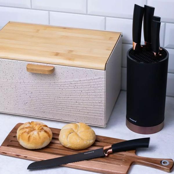 Design-Messerset mit antihaftbeschichteten Klingen, 5-tlg., mit Messerblock, schwarz-roségold. Präzise Schnitte, edles Farbdesign für stilvolle Küchen