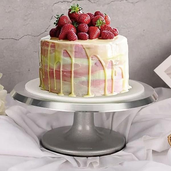 Edler drehbarer Tortenständer Aluminium mit Fuss, Ø 31 cm, stabil & hochwertig, perfekte Tortendekoration & Präsentation, für Bäcker & Hobbykonditoren