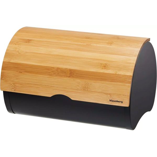 Moderner Brotkasten, lackierter Stahl matt-schwarz mit Deckel aus Bambus, 32 x 24 x 20,5 cm, für langanhaltende Frische & stilvolle Aufbewahrung